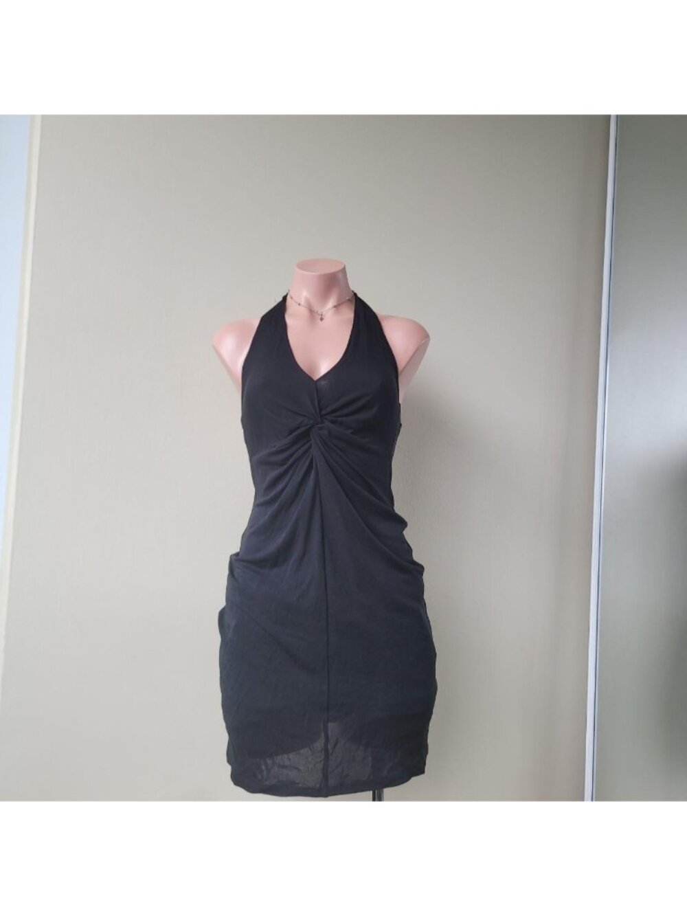 Next Midnight Black Satin Halter Neck Evening Mini Dress (8)